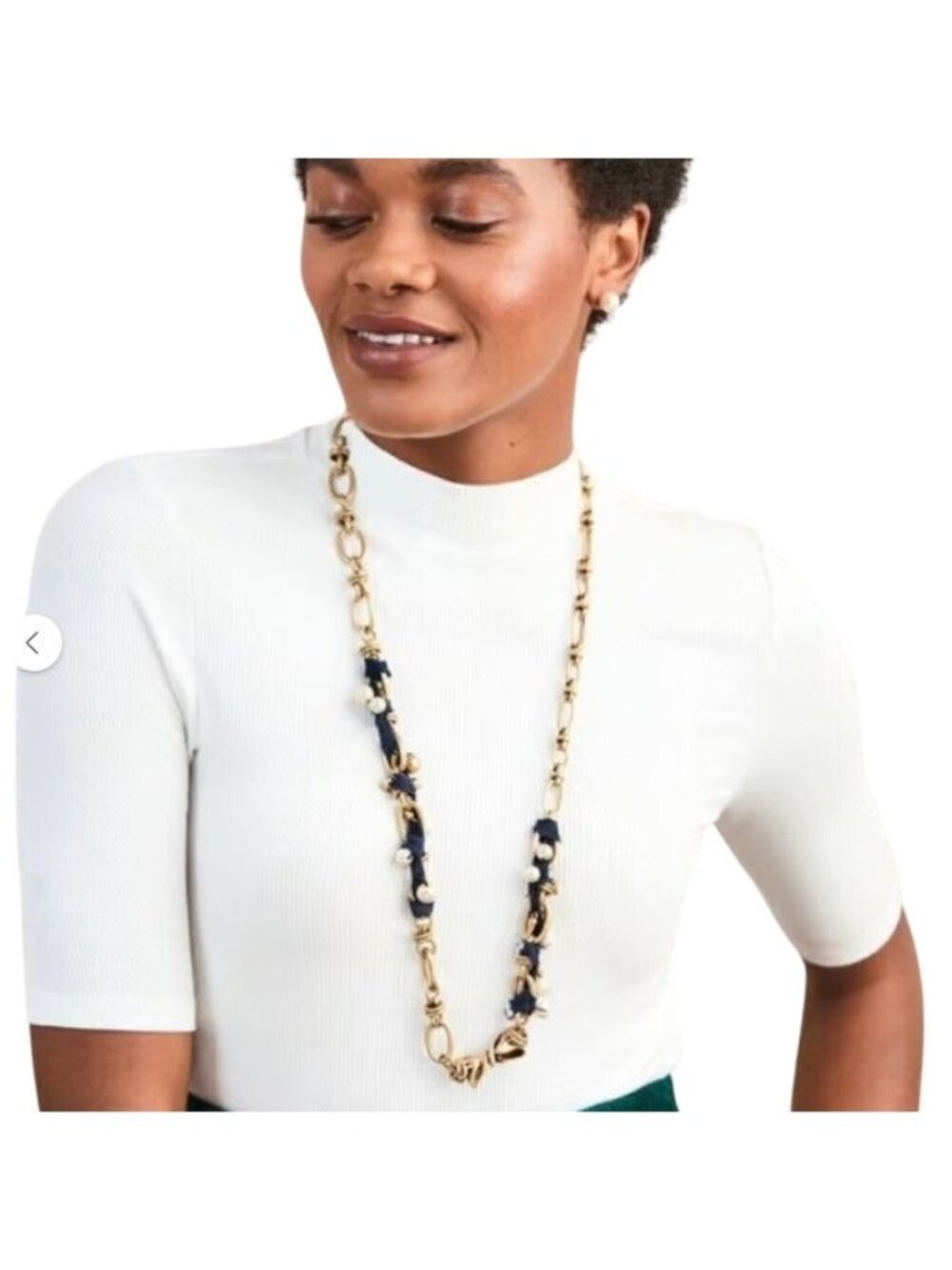 Stella & Dot Retired Lady Bow-Lo & Pearl Long Necklace Preppy Demure Reto NWT
